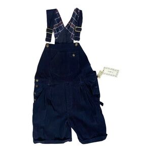 Justin Allen Vintage 100% Cotton Shortalls Sz L Corduroy Pleated NEW Navy